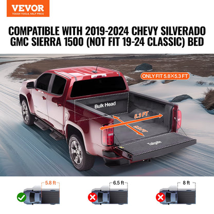 Ladeflächenabdeckung, Rollbare Ladeflächenabdeckung, Kompatibel mit 2019-2024 Chevy Silverado GMC Sierra 1500 (NICHT PASSEND für 19-24 Classic) Ladefläche, für 1,77 x 1,60 m große Ladeflächen, Weiches PVC, Rollbare Ladeflächenabdeckung