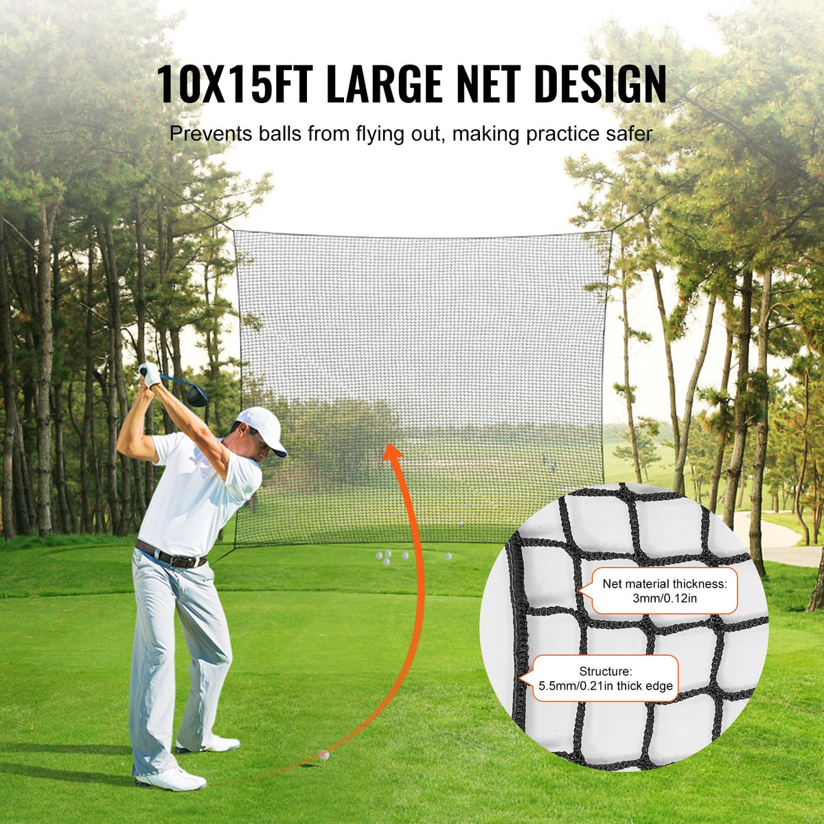 Golf Net, 10x15ft Golf Practice Net, Indoor Hitting Net for Golf, Baseball, Hockey, Soccer, Heavy Duty Nylon DIY Ball Net, Sports Netting Barrier for Backyard Driving Training Swing (Net Only)