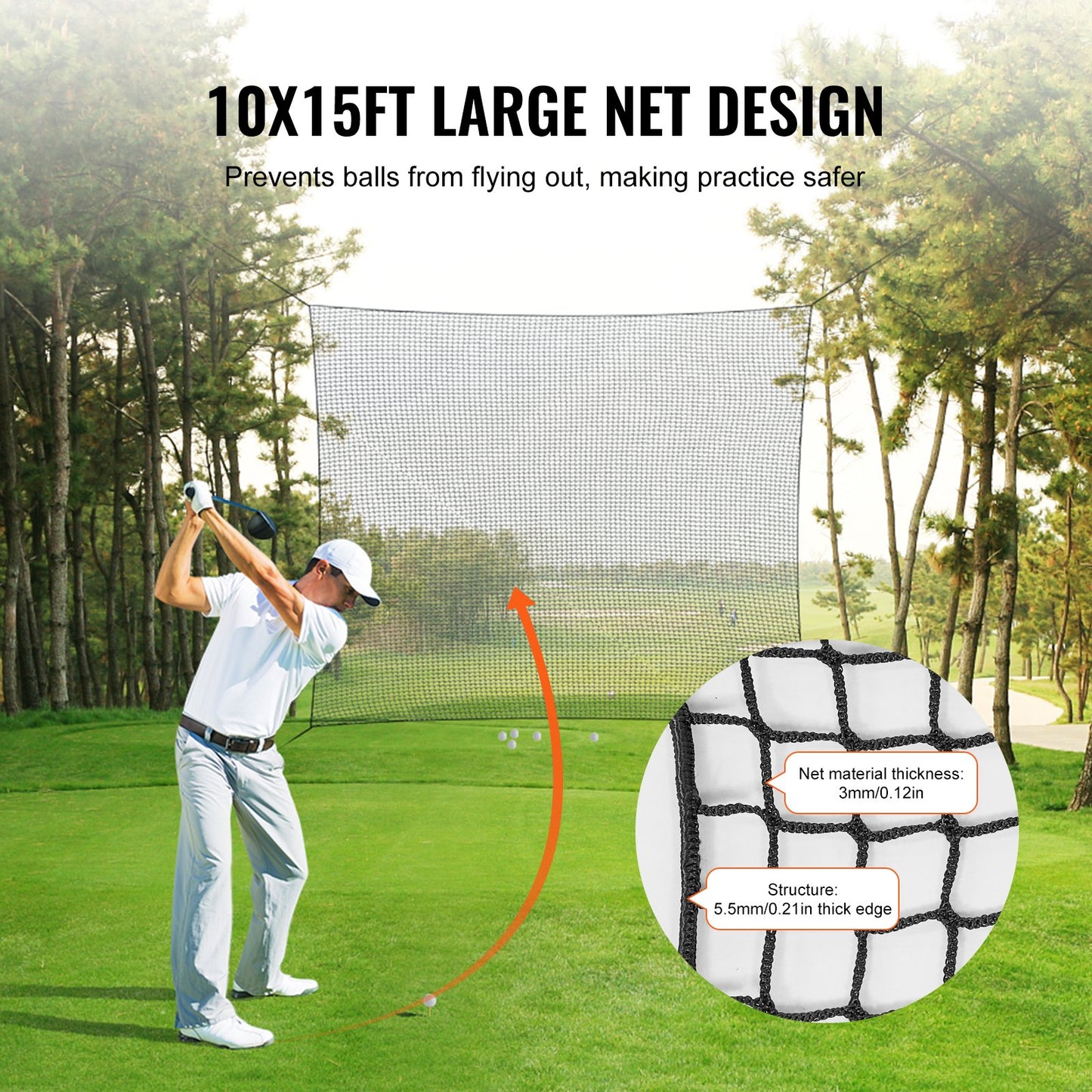 Golf Net, 3048 x 4572mm Golf Training Net, Indoor Hitting Net for Golf, Baseball, Hockey, Soccer, Heavy Duty Nylon DIY Ball Net, Sports Net for Backyard Driving Practice Swing (Net Only)