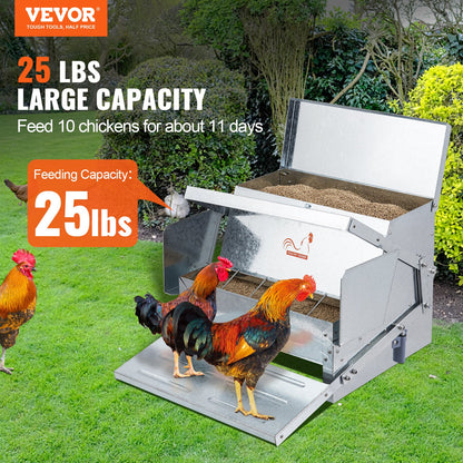 Automatic Chicken Feeder, 25 lbs Capacity Feeds 10 Chicks Up to 11 Days, Galvanized Steel Poultry Feeder