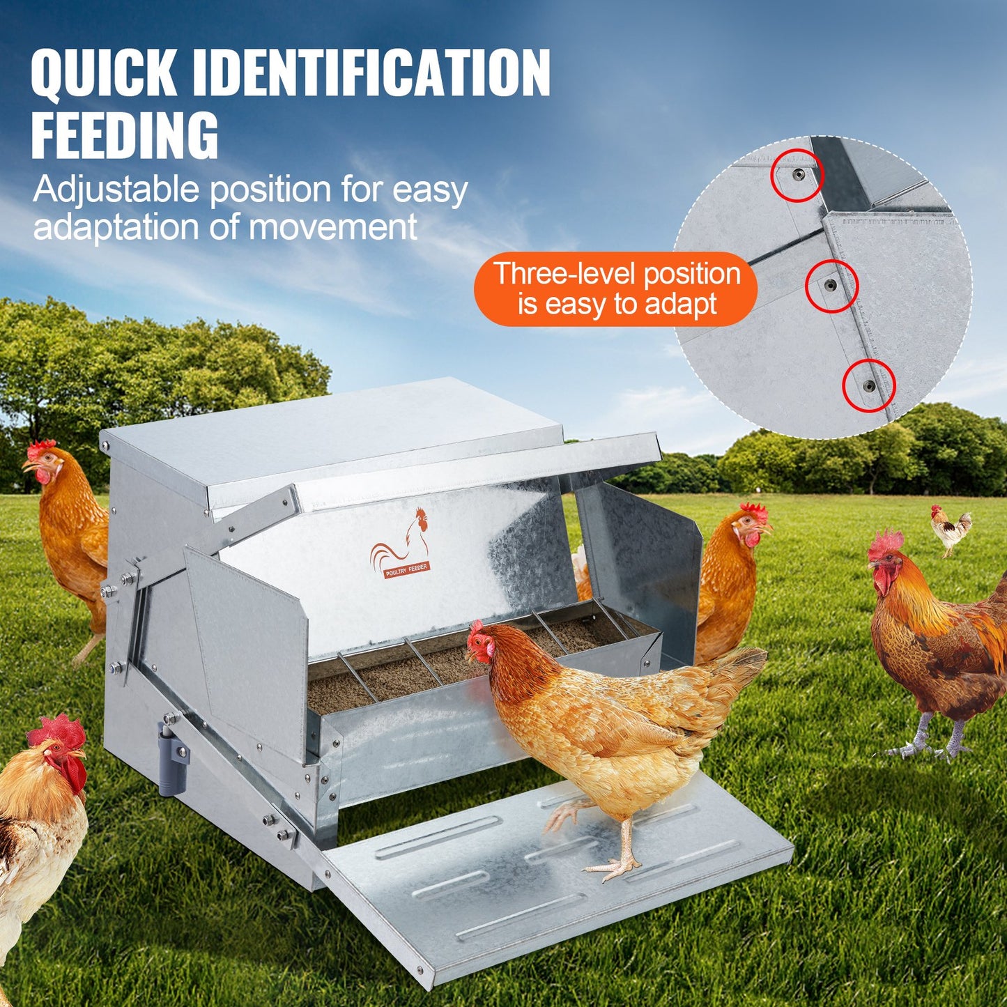 Automatic Chicken Feeder, 25 lbs Capacity Feeds 10 Chicks Up to 11 Days, Galvanized Steel Poultry Feeder