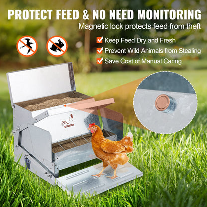 Automatic Chicken Feeder, 25 lbs Capacity Feeds 10 Chickens up to 11 Days, Galvanized Steel Poultry Feeder