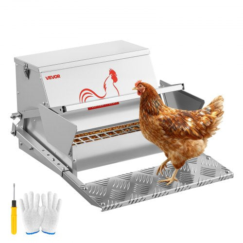 Automatic Chicken Feeder, 25 lbs Capacity, Rainproof Treadle Poultry Feeder with Lockable Lid, No Waste, Galvanized Steel Construction, Outdoor Use, for Chicken, Bantams, Poultry, Pheasants