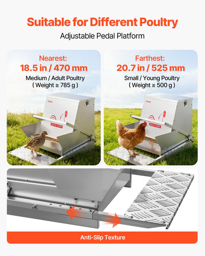 Automatic Chicken Feeder, 40 lbs Capacity, Rainproof Treadle Poultry Feeder with Lockable Lid, No Waste, Galvanized Steel Construction, Outdoor Use, for Chicken, Bantams, Poultry, Pheasants