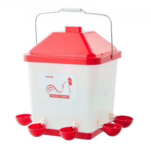 5 Gallon Automatic Chicken Waterer, 6 Water Ports, Automatic-Fill Water Cup, Automatic Gravity Waterer with Handle & Sealed Rubber Ring, Waterproof PP Material, No Waste Design, for Chicken