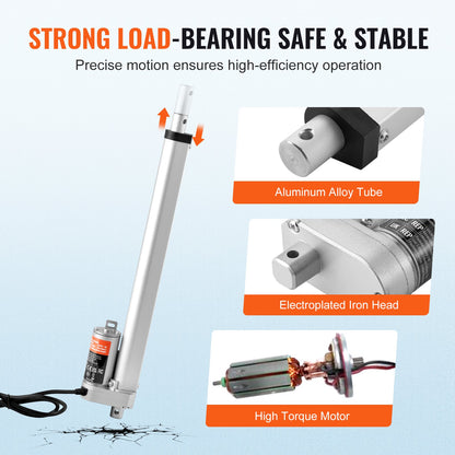 Linear Actuator 12V, 12 Inch High Load 330lbs/1500N Linear Actuator, 0.19"/s Linear Motion Actuator with Mounting Bracket and IP54 Protection