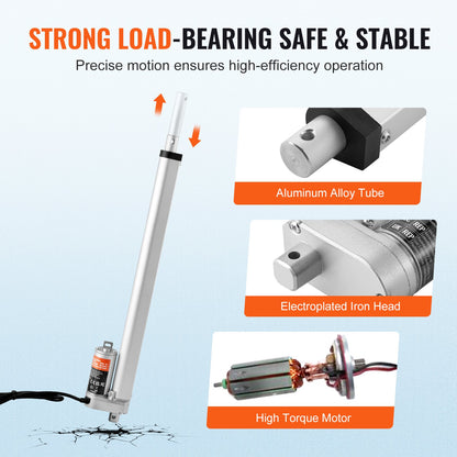 Linear Actuator 12V, 16 Inch High Load 330lbs/1500N Linear Actuator, 0.19"/s Linear Motion Actuator with Mounting Bracket and IP54 Protection