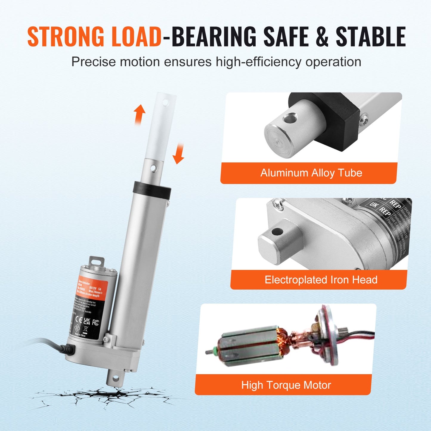 Linearantrieb 12 V, 4 Zoll, hohe Belastung, 330 lbs/1500 N, 0,19 Zoll/s, IP54-Schutz