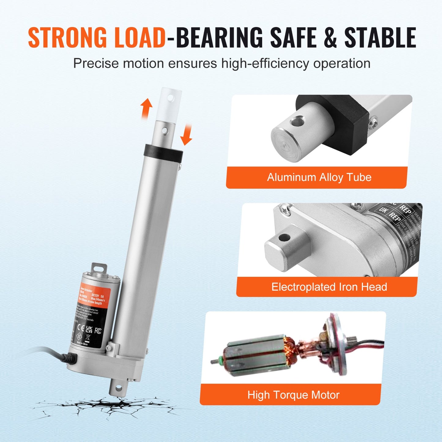 12V Linear Actuator - 6 Inch Stroke, High Load Capacity 330lbs with Mounting Bracket and IP54 Protection