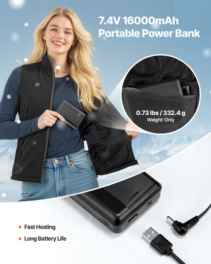 Heated Vest, Women Electric Heating Vest with 16000 mAh Battery Pack, 6 Heating Zones Lightweight Rechargeable Winter-Vest with 3 Levels, for Outdoor Hiking Camping Fishing Skiing, Size M