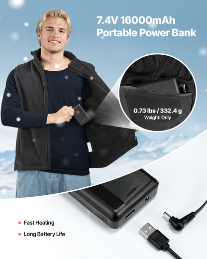 Heated Vest, Men Electric Heating Vest with 16000 mAh Battery Pack, 6 Heating Zones Lightweight Rechargeable Winter-Vest with 3 Levels, for Outdoor Hiking Camping Fishing Skiing, Size XL