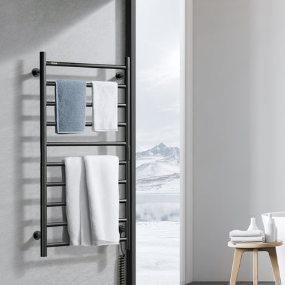 10-Bar Towel Warmer Rack Wall Mounted Heated Towel Rack for Bathroom Black