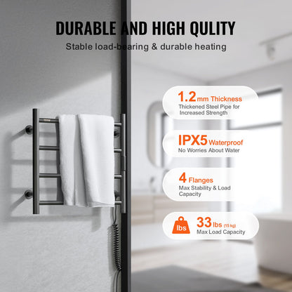 Handtuchhalter mit 4 Stangen, Wandmontage, Handtuchhalter für Badezimmer, Schwarz