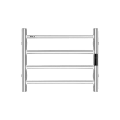 4 Bars Towel Warmer Rack, Wall Mounted Heated Towel Rack for Bathroom, IPX5 Waterpoof Towel Heater Rack with Timer & LED Display Screen, 5 Levels Adjustable Temperature Towel Heater, Silver