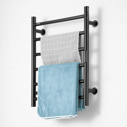6 Bars Towel Warmer Rack, Wall Mounted Heated Towel Rack for Bathroom, IPX5 Waterpoof Towel Heater Rack with Timer & LED Display Screen, 5 Levels Adjustable Temperature Towel Heater, Black