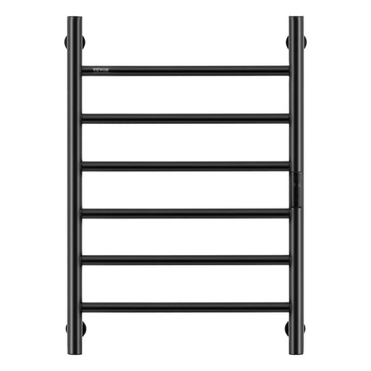 6 Bars Towel Warmer Rack, Wall Mounted Heated Towel Rack for Bathroom, IPX5 Waterpoof Towel Heater Rack with Timer & LED Display Screen, 5 Levels Adjustable Temperature Towel Heater, Black