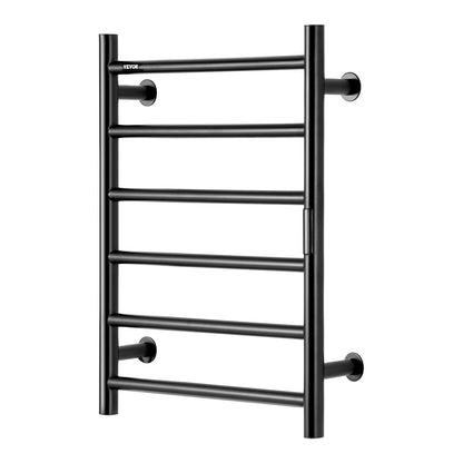 6 Bars Towel Warmer Rack, Wall Mounted Heated Towel Rack for Bathroom, IPX5 Waterpoof Towel Heater Rack with Timer & LED Display Screen, 5 Levels Adjustable Temperature Towel Heater, Black