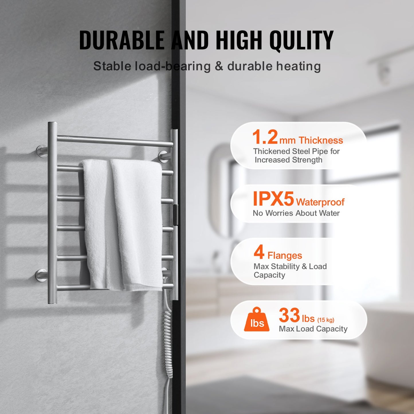 6-bars handdukstorkställ Väggmonterat handduksställ för badrum i silver