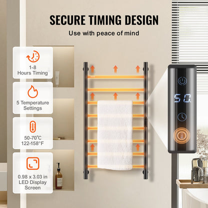 8 Bars Towel Warmer Rack Wall Mounted Heated Towel Rack for Bathroom Black