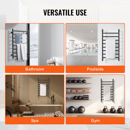8 Bars Towel Warmer Rack Wall Mounted Heated Towel Rack for Bathroom Black