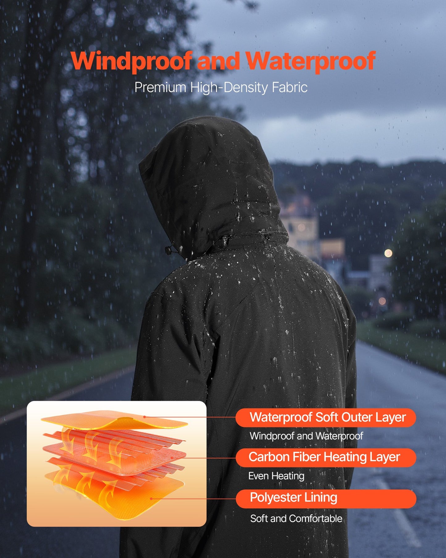Heated Jacket for Men with 7.4V Battery, Soft Shell Electric Heating Coat, Windproof Waterproof Lightweight Outerwear with 5 Heating Zones & 3 Heat Settings, Machine Washable, L Size
