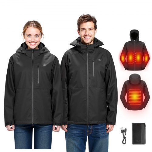 Heated Jacket for Women with 7.4V Battery, Soft Shell Electric Heating Coat, Windproof Waterproof Lightweight Outerwear with 5 Heating Zones & 3 Heat Settings, Machine Washable, S Size