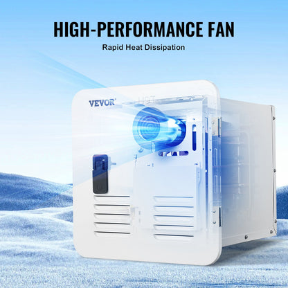 RV Tankless Water Heater, Instant Shower with 15 x 15 inches White Door and Remote Controller, 55000BTU Optimized Comfort Performance Hot Water, Ideal for RVers' Family Everyday Use