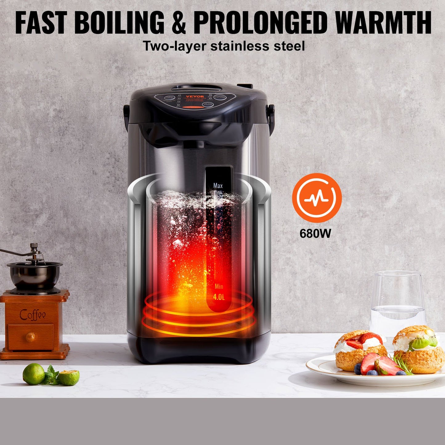 Hot Water Dispenser, Adjustable 4 Temperatures Water Boiler and Warmer, 304 Stainless Steel Countertop Water Heater, 3-Way Dispense for Tea, Coffee and Baby Formula, 4L/135 oz