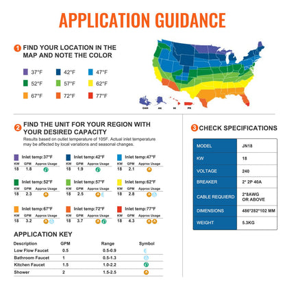 Instant Water Heater, 18kw Electric Tankless Water Boiler, Digital Temperature Display & Easy Installation & 24-Hour Water Supply, For Kitchen Bathroom Shower Mall Salon Shampoo ETL Listed