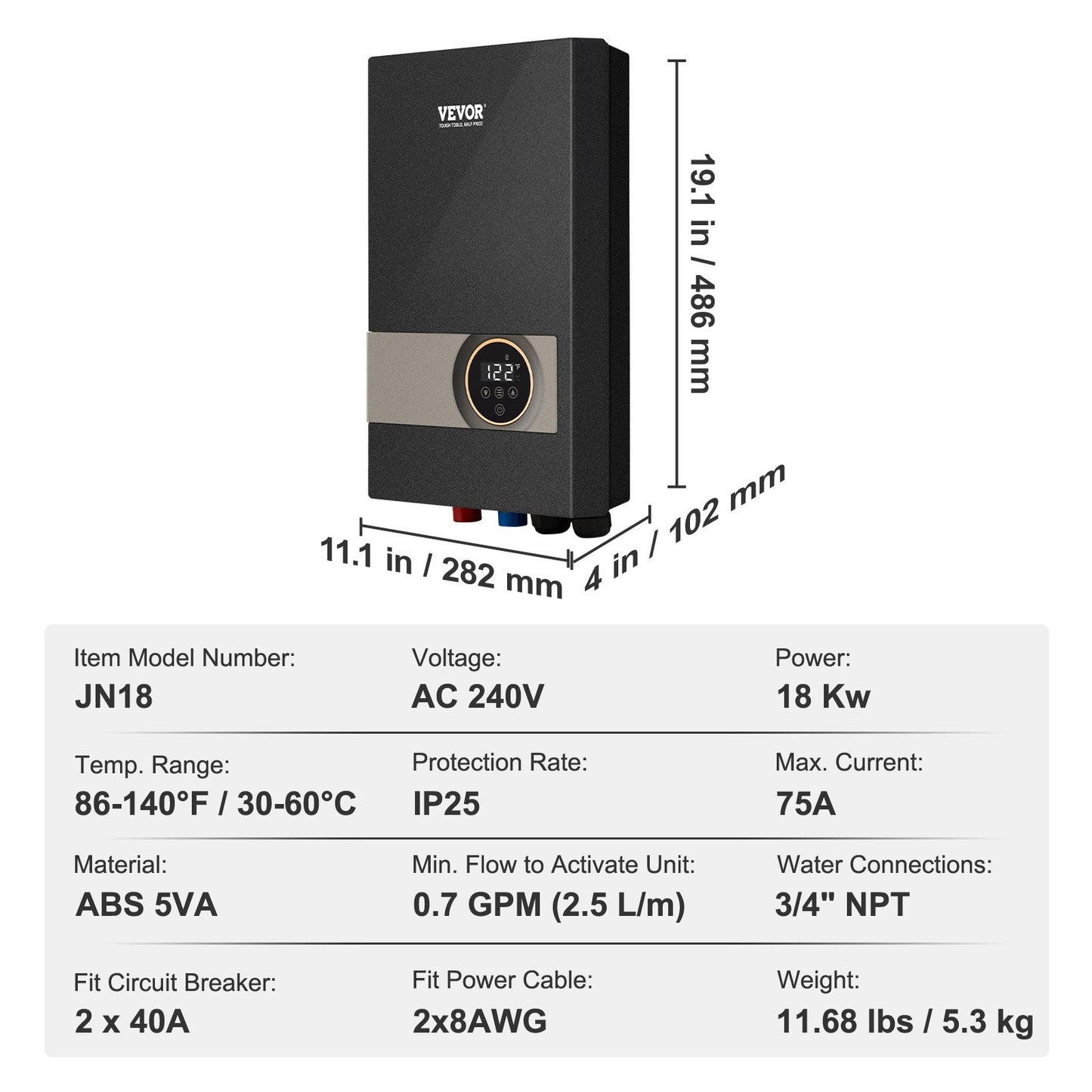 Instant Water Heater, 18kw Electric Tankless Water Boiler, Digital Temperature Display & Easy Installation & 24-Hour Water Supply, For Kitchen Bathroom Shower Mall Salon Shampoo ETL Listed