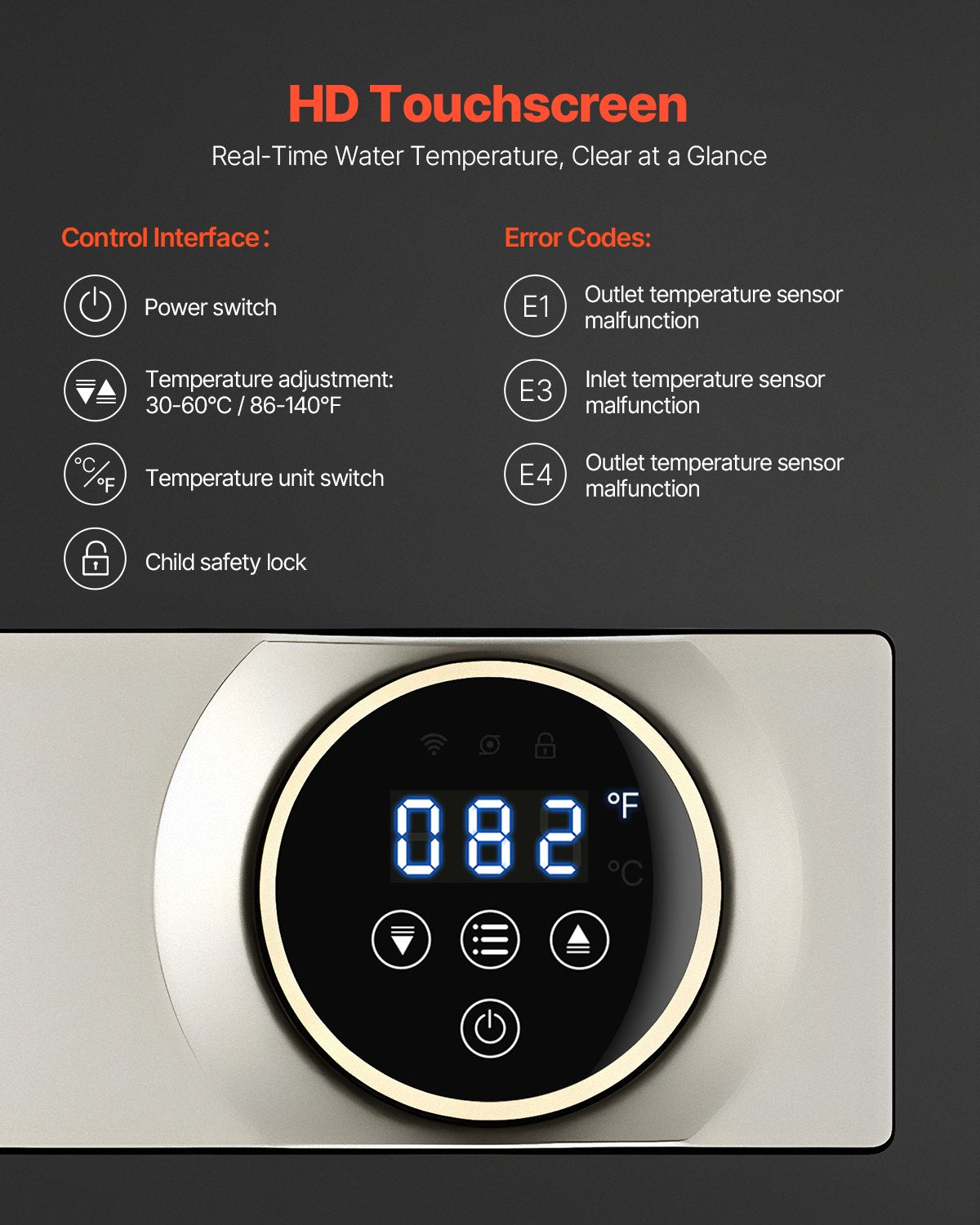 Tankless Electric Water Heater, 27kW Instant Hot Water Heater Under Sink, On Demand for Bathroom, Kitchen, Office with LCD Touch Screen, Child Security Lock ,Space-Saving, 240V Black