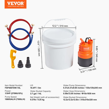 Tankless Water Heater Flushing Kit, Includes Efficient Pump & 3.7 Gallon Pail & 2 Hoses, Wrench and Adapter for Quick Install, Easy to Start Water Heater Flush Descale Kit Anti-corrosion