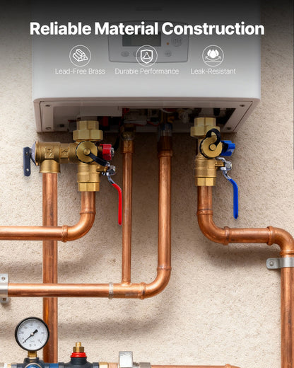 Water Heater Kit, 3/4 Inch Tankless Water Heater Service Valve Kit with 2PCS 3/4″ NPT to 3/4″ NPT Isolation Valves, Pressure Relief Valve, Lead-Free Brass, Fits Most Tankless Waters Heaters