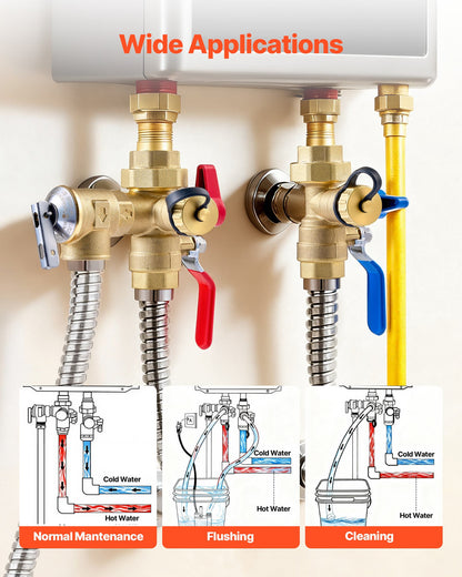 Water Heater Kit, 3/4 Inch Tankless Water Heater Service Valve Kit with 2PCS 3/4″ NPT to 3/4″ NPT Isolation Valves, Pressure Relief Valve, Lead-Free Brass, Fits Most Tankless Waters Heaters
