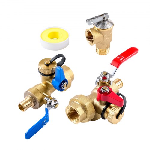 Water Heater Kit, 3/4 Inch Tankless Water Heater Service Valve Kit with 2PCS 3/4″ NPT to 3/4″ PEX-B Isolation Valves, Pressure Relief Valve, Lead-Free Brass, Fits Most Tankless Waters Heaters