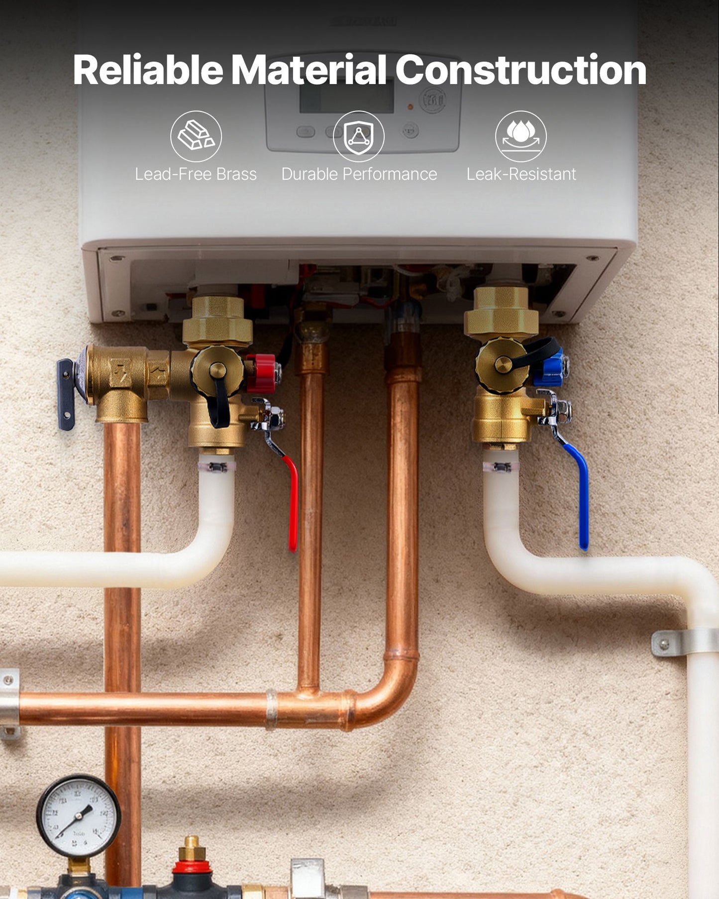 Water Heater Kit, 3/4 Inch Tankless Water Heater Service Valve Kit with 2PCS 3/4″ NPT to 3/4″ PEX-B Isolation Valves, Pressure Relief Valve, Lead-Free Brass, Fits Most Tankless Waters Heaters