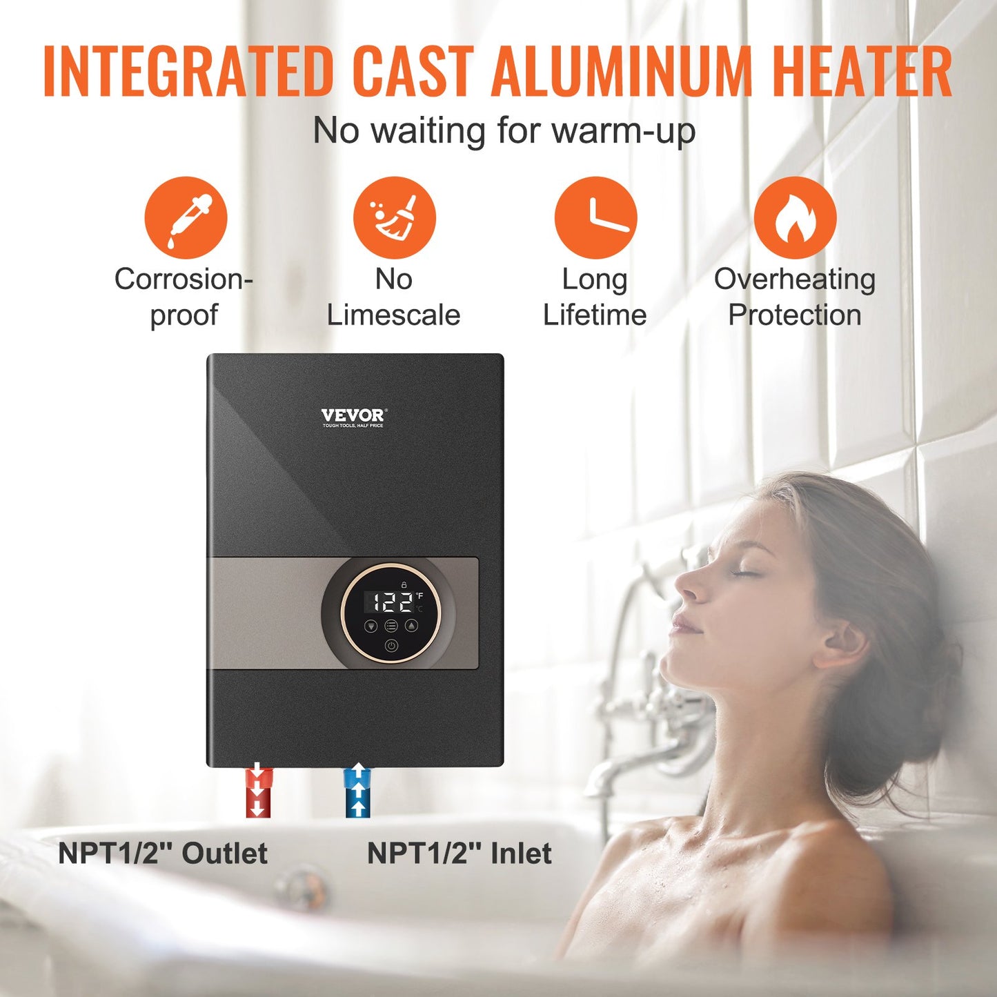 Instant Water Heater, 8kw On Demand Electric Tankless Water Boiler, Digital Temperature Display & Easy Installation & 24-Hour Water Supply, For Kitchen Bathroom Shower Mall Salon ETL Listed