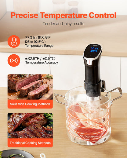 Sous Vide Precision Cooker, 1100W Sous-Vide Cooking Machine, WIFI Immersion Circulator with LED Digital Display, Fast-Heating, Accurate Temperature & Timer Control, SUS304 Stainless Steel
