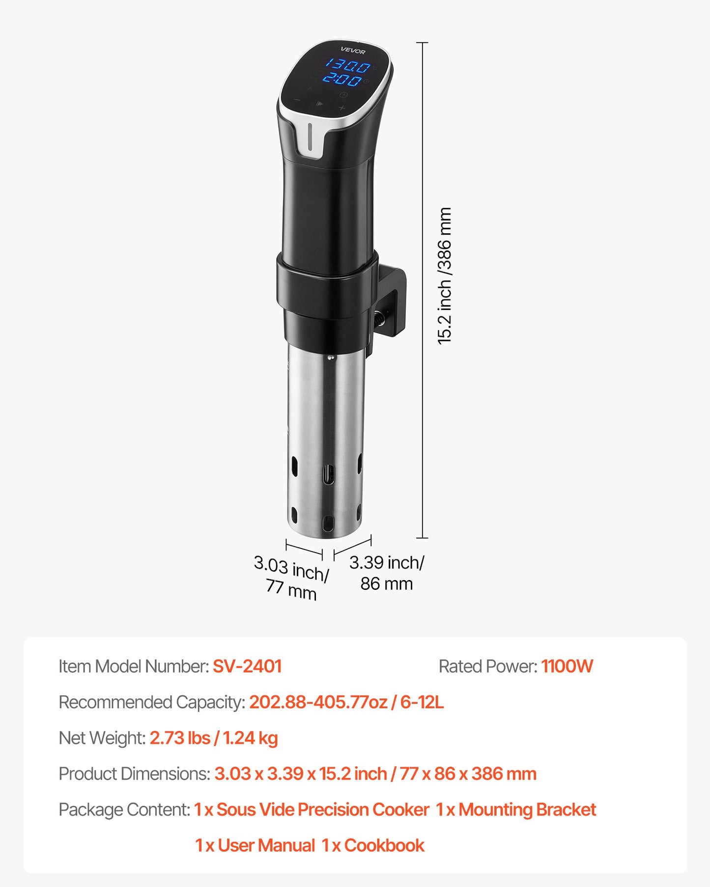 Sous Vide Precision Cooker, 1100W Sous-Vide Cooking Machine, WIFI Immersion Circulator with LED Digital Display, Fast-Heating, Accurate Temperature & Timer Control, SUS304 Stainless Steel