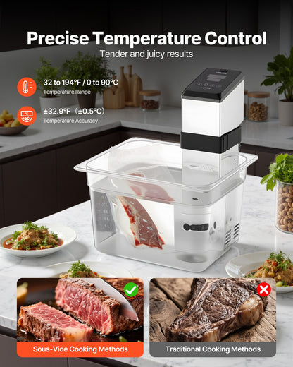 Sous Vide Precision Cooker, 1500W Sous-Vide Cooking Machine, Immersion Circulator with LED Digital Display, Adjustable Screw Clamp, Fast-Heating, Accurate Temperature & Timer Control, Sous-Vide