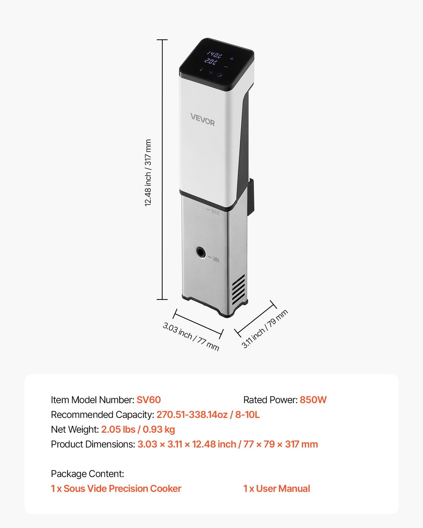 Sous Vide Precision Cooker, 850W Sous-Vide Cooking Machine, Immersion Circulator with LED Digital Display, Secure Clamp Design, Fast-Heating, Accurate Temperature & Timer Control, Sous-Vide