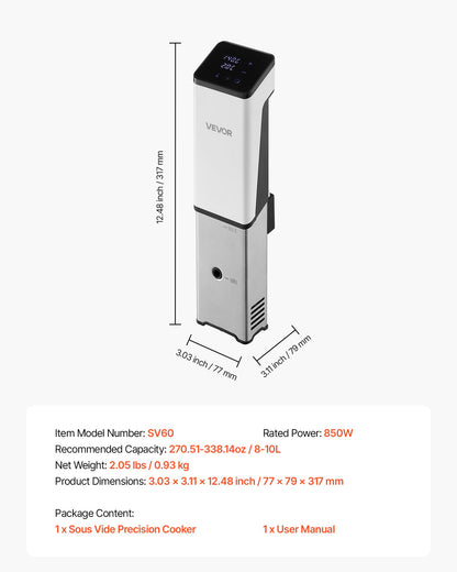 Sous Vide Precision Cooker, 850W Sous-Vide Cooking Machine, Immersion Circulator with LED Digital Display, Secure Clamp Design, Fast-Heating, Accurate Temperature & Timer Control, Sous-Vide