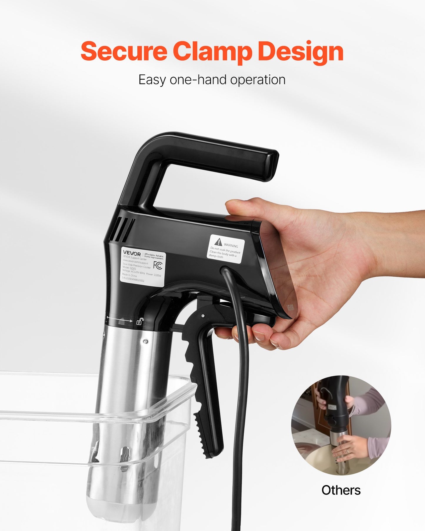 Sous Vide Precision Cooker, 1100W Sous-Vide Cooking Machine, Immersion Circulator with LED Digital Display, Secure Clamp Design, Temperature & Timer Control, Professional Sous Vide Cooker