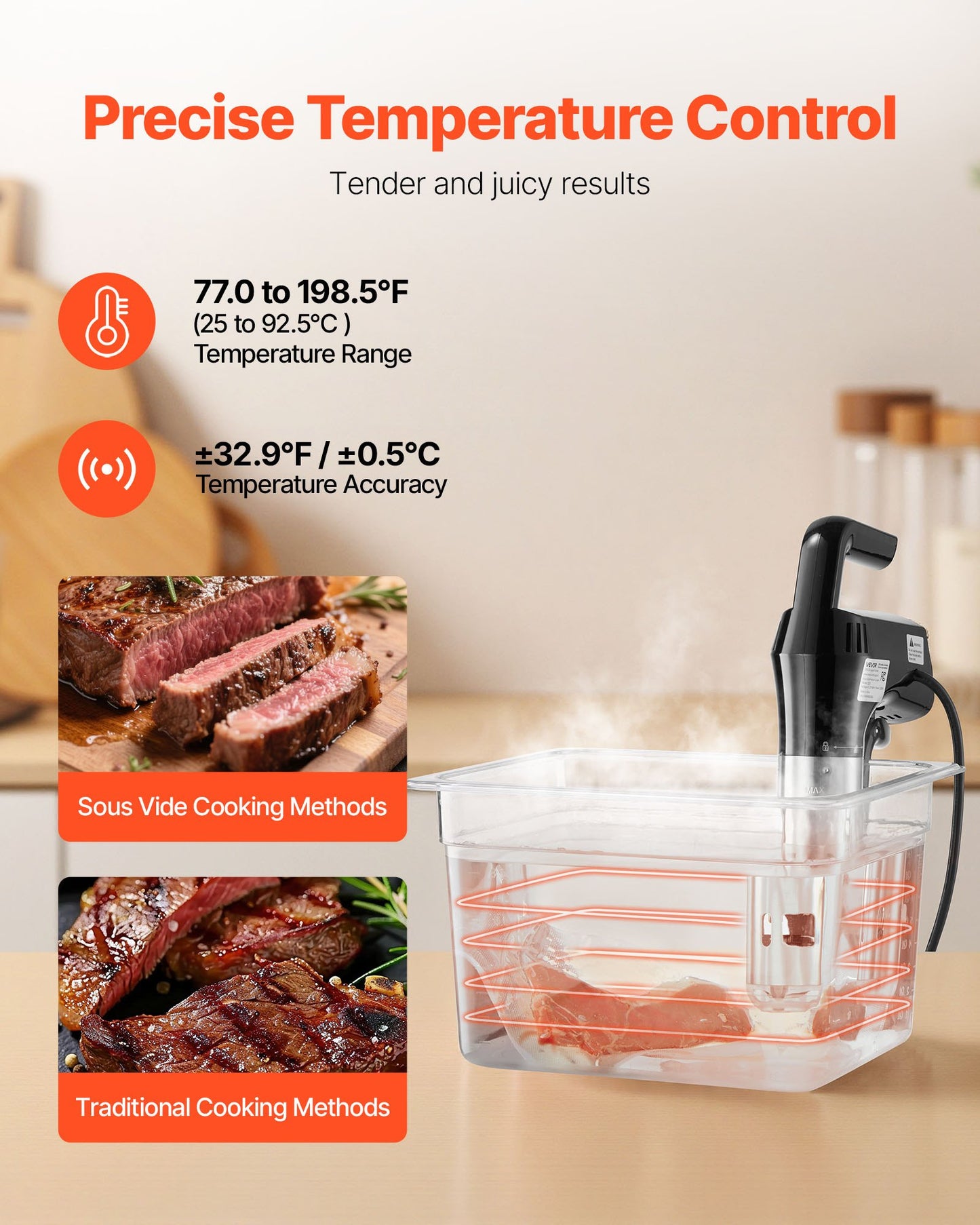 Sous Vide Precision Cooker, 1100W Sous-Vide Cooking Machine, Immersion Circulator with LED Digital Display, Secure Clamp Design, Temperature & Timer Control, Professional Sous Vide Cooker