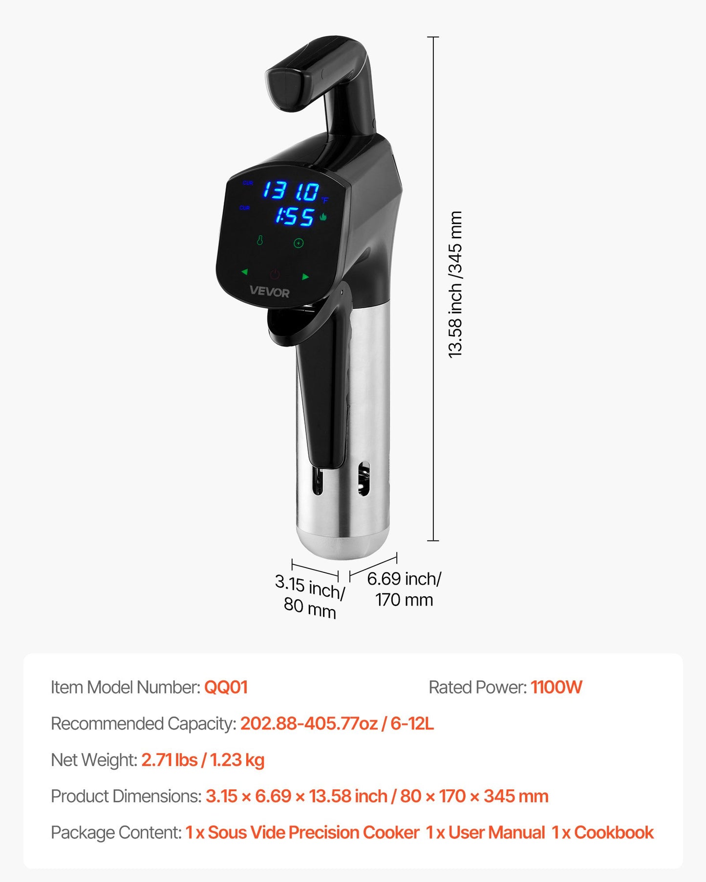 Sous Vide Precision Cooker, 1100W Sous-Vide Cooking Machine, Immersion Circulator with LED Digital Display, Secure Clamp Design, Temperature & Timer Control, Professional Sous Vide Cooker