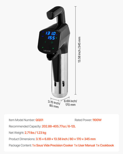 Sous Vide Precision Cooker, 1100W Sous-Vide Cooking Machine, Immersion Circulator with LED Digital Display, Secure Clamp Design, Temperature & Timer Control, Professional Sous Vide Cooker