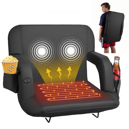 Stadium Seat, 25 inch Heated Stadium Chair, Bleacher Seat Heated with 4 Pockets for Bleachers, 3 Level Heating & 6 Modes Vibration Portable Heating Stadiums Chair for Camping, Sports Events