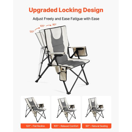 Uppvärmd Campingstol, 3 Värmeinställningar, Hopfällbar Campingstol med Hög Rygg, Stöder 117 kg, Helstoppade Strandstolar med Armstöd och Mugghållare, Bärbara Trädgårdsstolar för Utomhussporter och Resor |  EU