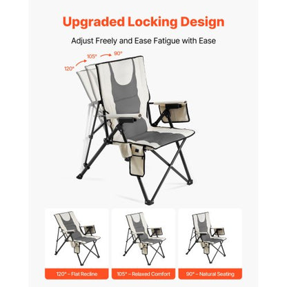 Uppvärmd Campingstol, 3 Värmeinställningar, Hopfällbar Campingstol med Hög Rygg, Stöder 117 kg, Helstoppade Strandstolar med Armstöd och Mugghållare, Bärbara Trädgårdsstolar för Utomhussporter och Resor |  EU