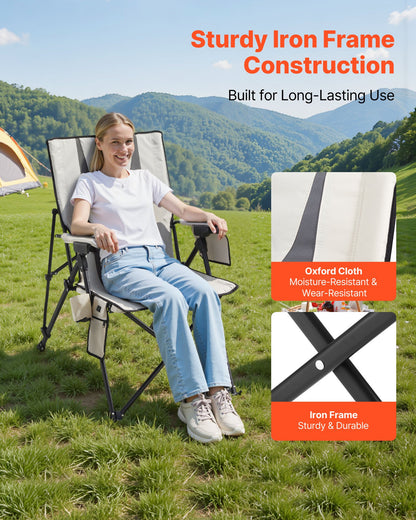 Heated Camping Chair, 3 Heat Settings, High Back Folding Camping Chair, Supports 260lbs, Full Padded Beach Chairs with Armrest & Cupholder, Portable Lawn Chairs for Outdoor Sports Travel